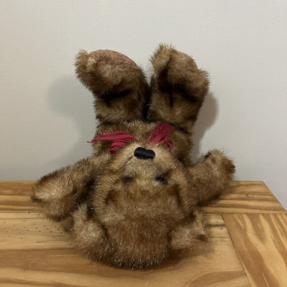 Aurora Brown Teddy Bear Red Ribbon Plush Frosted Stuffed Animal 13" - Picture 5 of 10